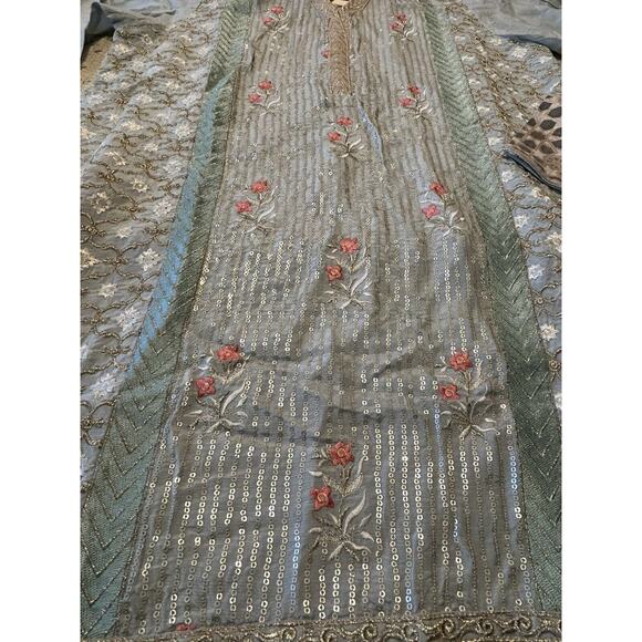 Beechtree Blue Pink Gold Embroidered Sequins Floral Tunic Dress Sz 12 Boho - Picture 4 of 12